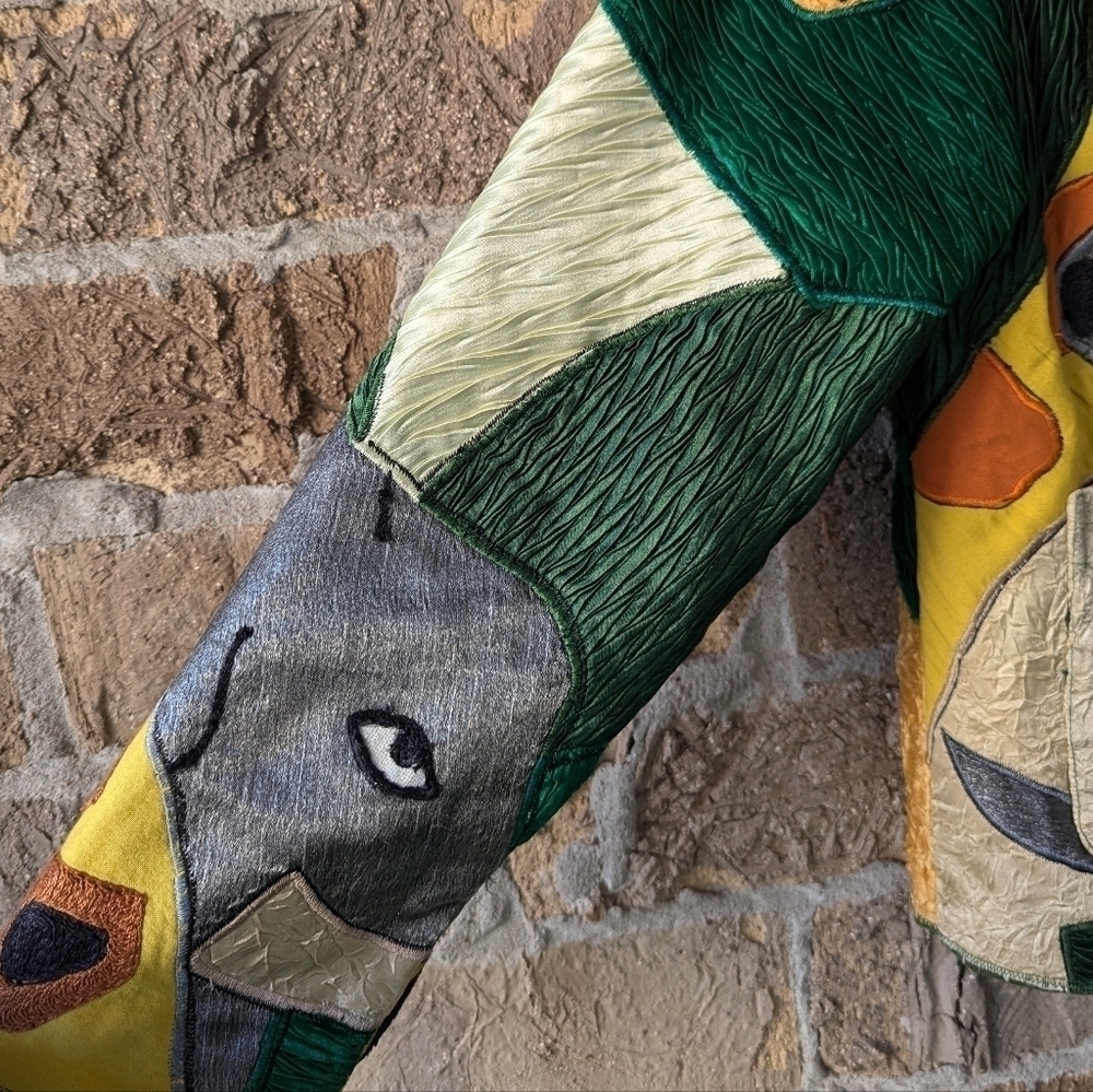 Vintage 90s Anage Jungle Cats Giraffe Zebra Patchwork Blazer Size Small - Picture 4 of 13